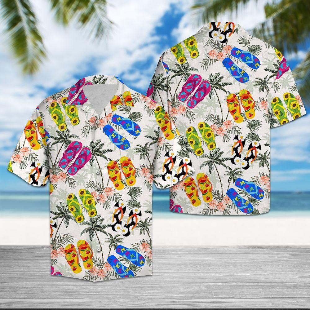 Felacia [Hawaii Shirt] Colorful Flip Flop Summer Hawaiian Aloha Shirts-ZX2058